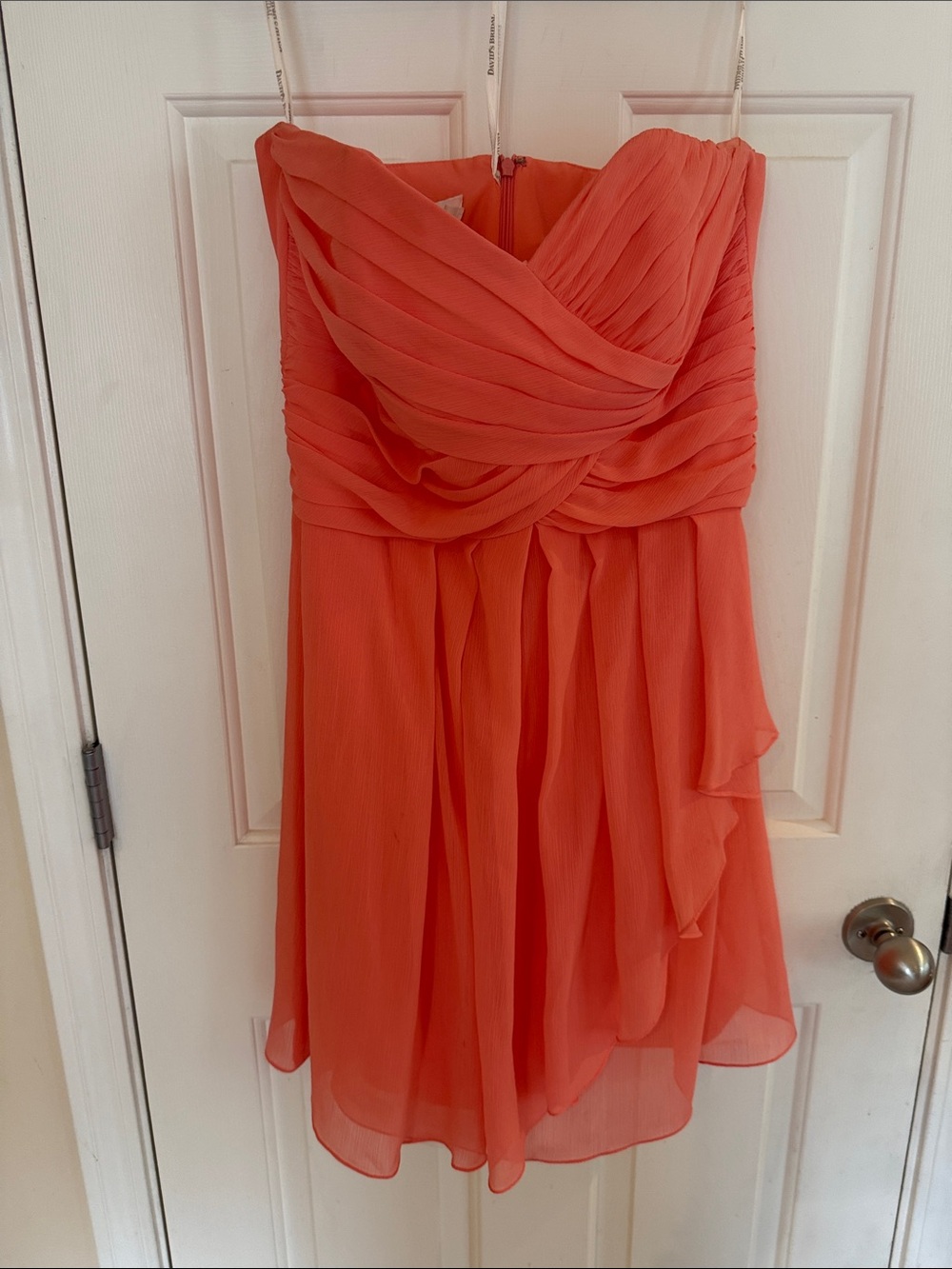 David's Bridal Strapless Coral Chiffon Cocktail Dress